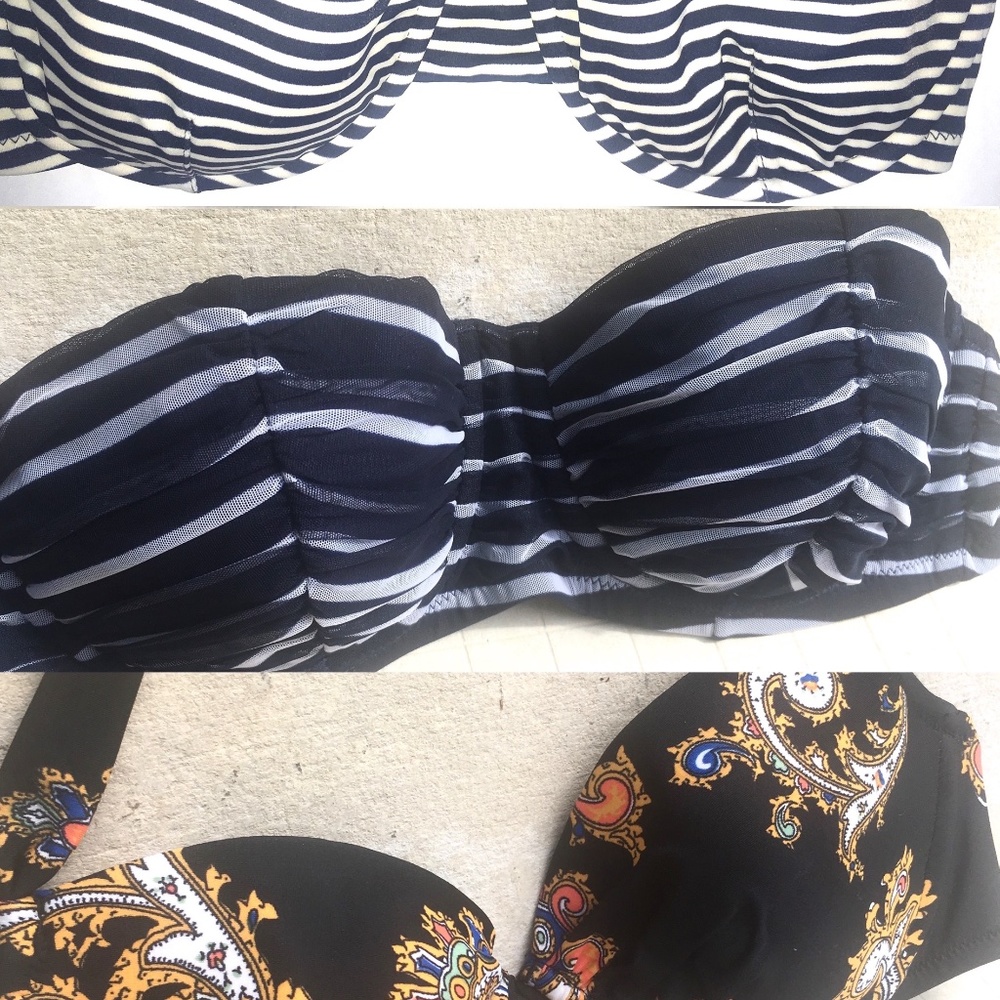 3 NEW LOT 34B JCREW Bandeau Top Striped Navy Top Bikini SwimSuit Underwire Small